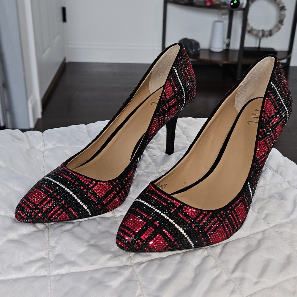 INC Elegant Red and Black Plaid Stiletto Heels
